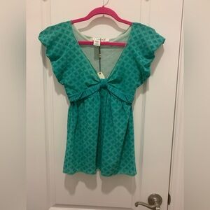 NWT Studio M XS Green Geometric Bow Front Empire Waist Top